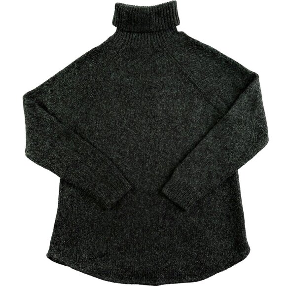 Michael Kors Charcoal Slouch Turtleneck Sweater Women's L MK Logo Knit Pullover - Picture 2 of 12